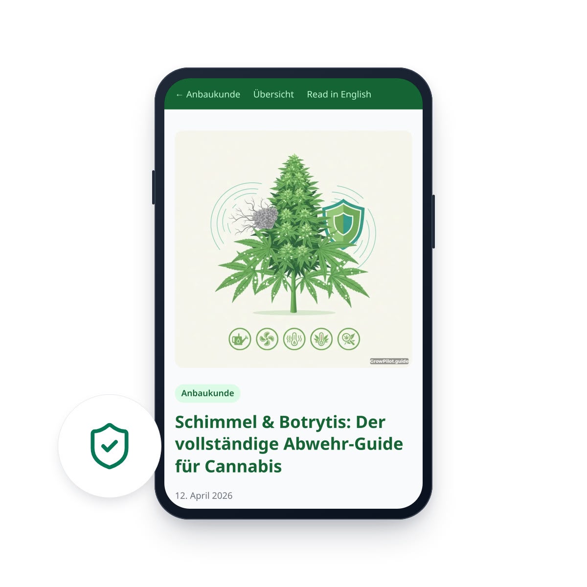 GrowPilot.guide Beitrag zu Schimmel und Botrytis bei Cannabis auf einem Smartphone