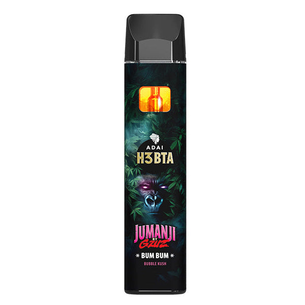 Jumanji by GZUZ H3BTA Vape Bum Bum, schwarzer Einweg Vape auf weißem Hintergrund