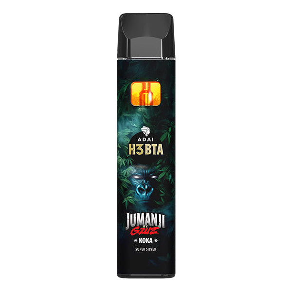 Jumanji by GZUZ H3BTA Vape Koka, schwarzer Einweg Vape auf weißem Hintergrund