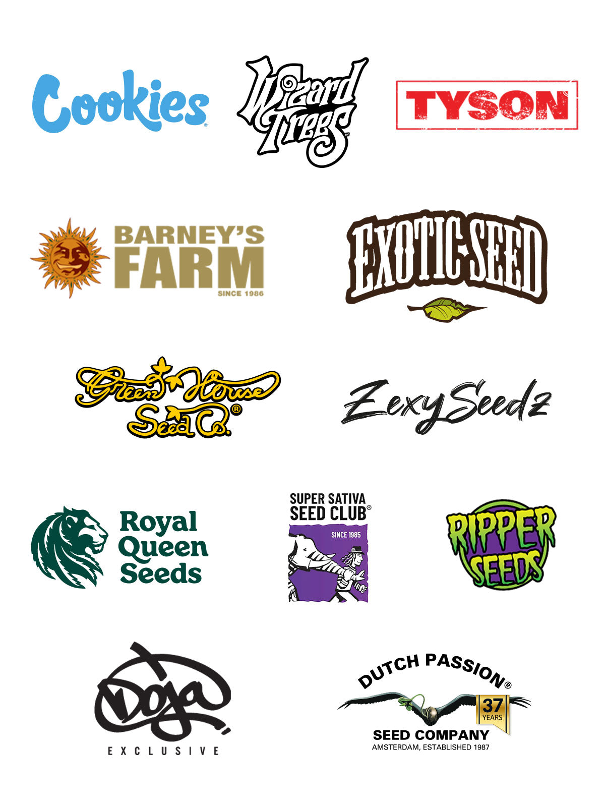 Banner mit Logos mehrerer Seedbanks und Cannabis Marken auf hellem Hintergrund
