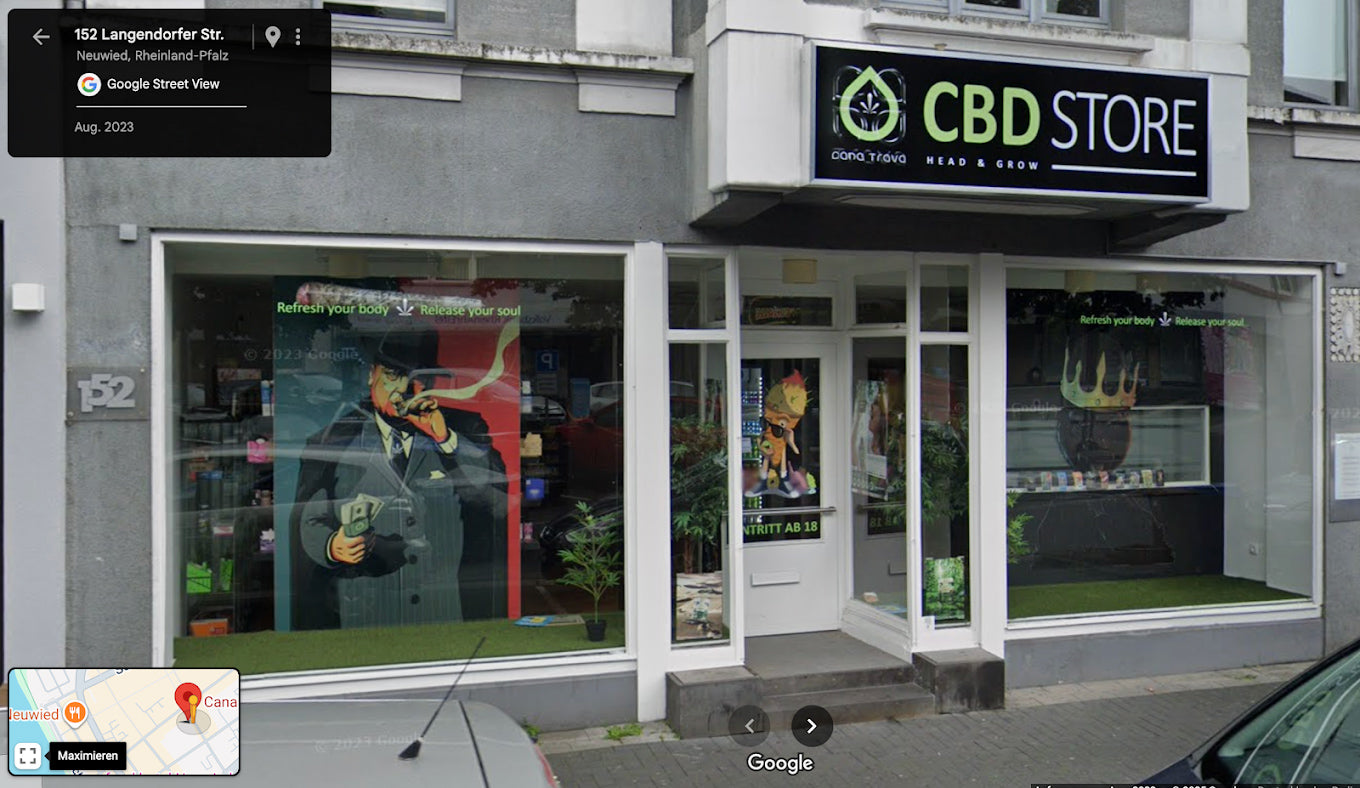 Außenansicht des Canatrava CBD Store in Neuwied mit Schaufenster, Eingang und Ladenfassade