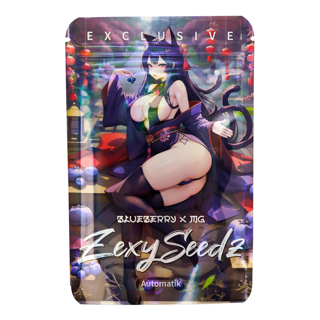 Zexy Seedz Blueberry x MG Automatik – Samenverpackung mit Anime-Motiv