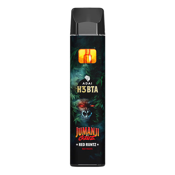 Jumanji by GZUZ H3BTA Vape Red Runtz, schwarzer Einweg Vape auf weißem Hintergrund
