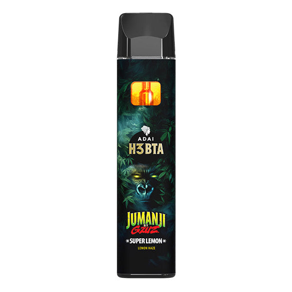 Jumanji by GZUZ H3BTA Vape Super Lemon, schwarzer Einweg Vape auf weißem Hintergrund