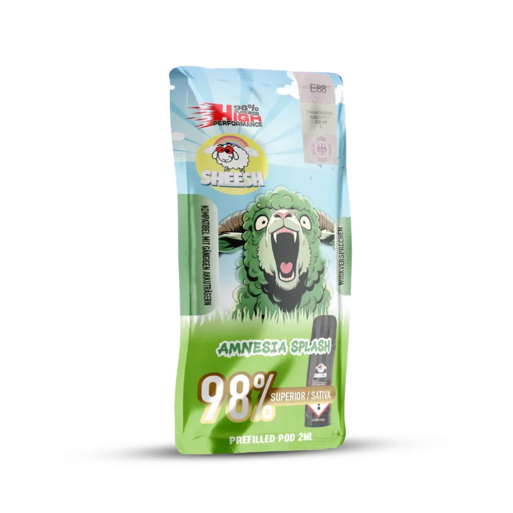 Sheesh Signature Pod Amnesia Splash Packshot Vorderseite, 98 Prozent Superior Sativa, 2 ml
