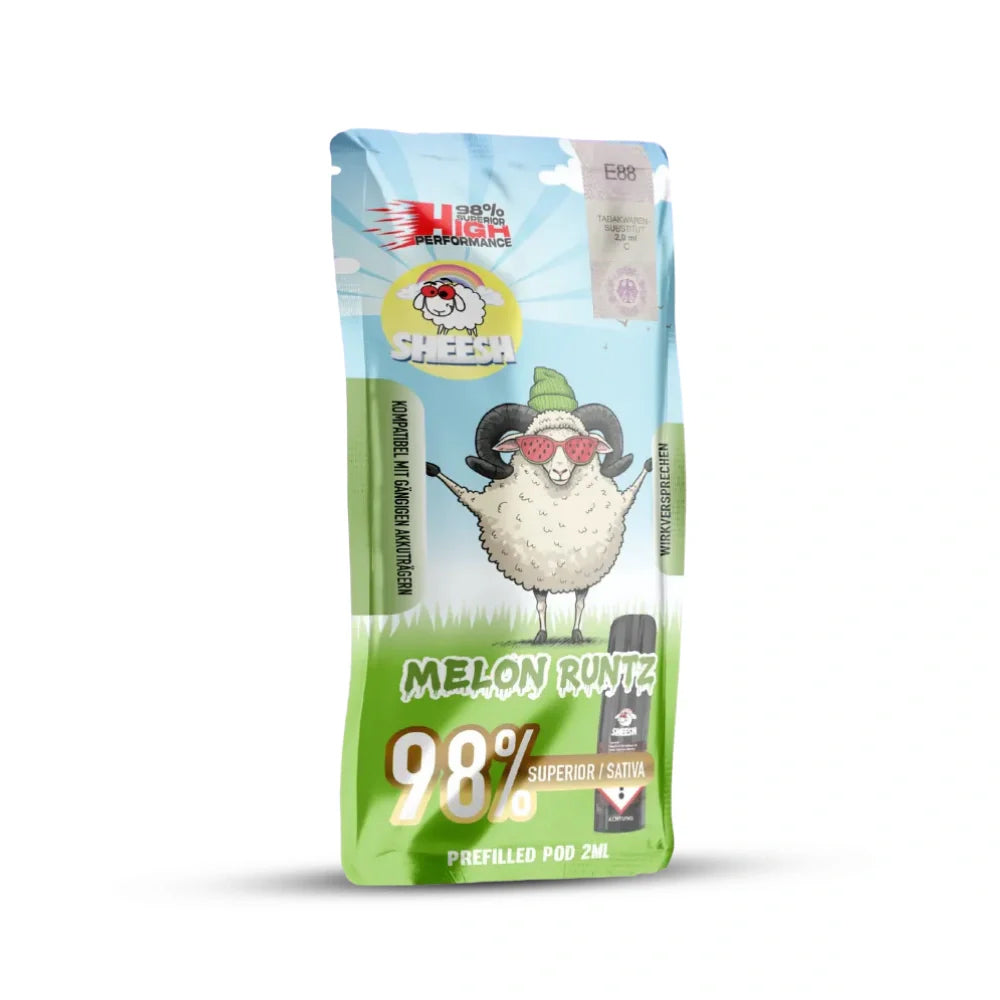 Sheesh Signature Pod Melon Runtz Packshot Vorderseite, 98 Prozent Superior Sativa, 2 ml