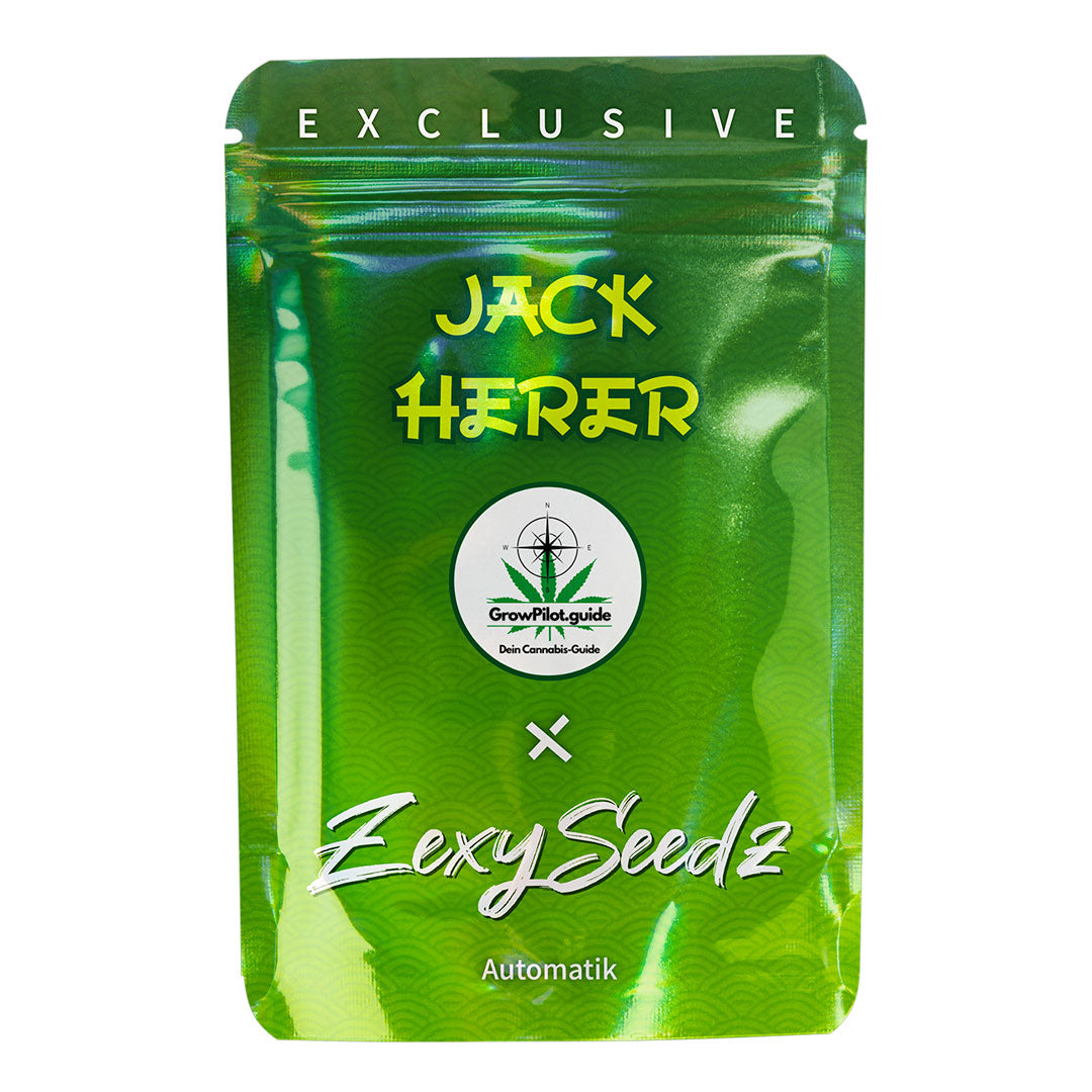 Lemon Alien fem Cannabis-Samen – grüne Zexy Seedz Verpackung mit GrowPilot.guide-Logo
