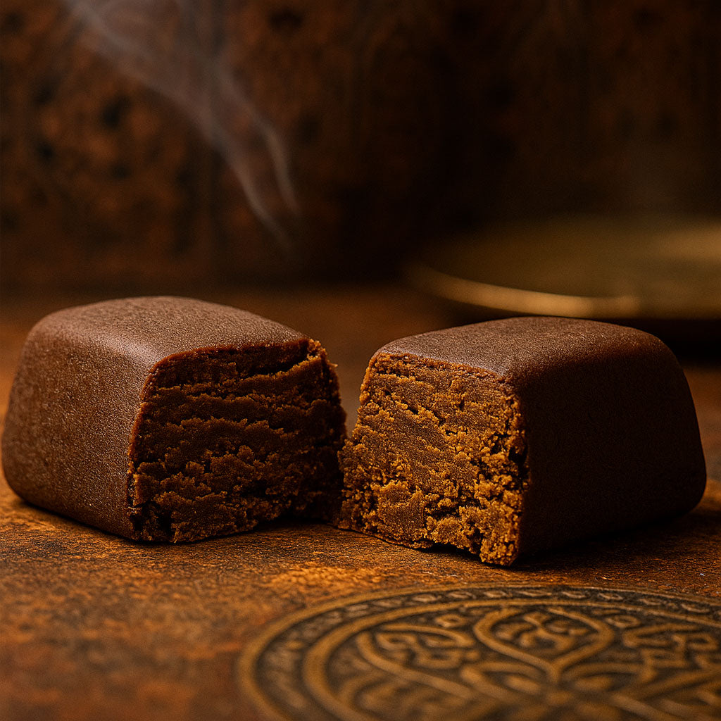 Maroc Hash 30 % CBD Produktbild, brauner Hash Block mit Anschnitt