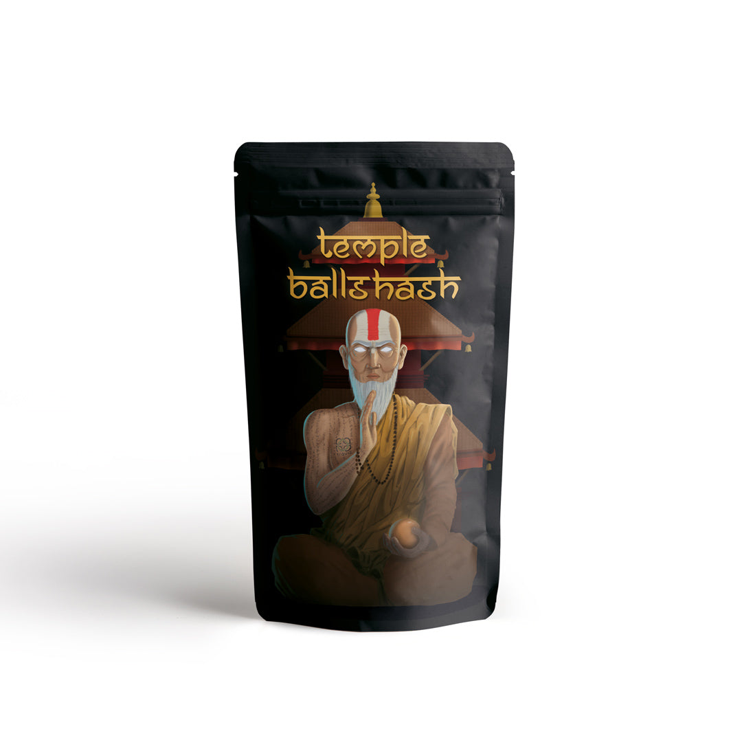 Canatrava CBC+ Temple Ball Hash Verpackung in Schwarz mit Mönch und Tempelmotiv auf hellem Hintergrund